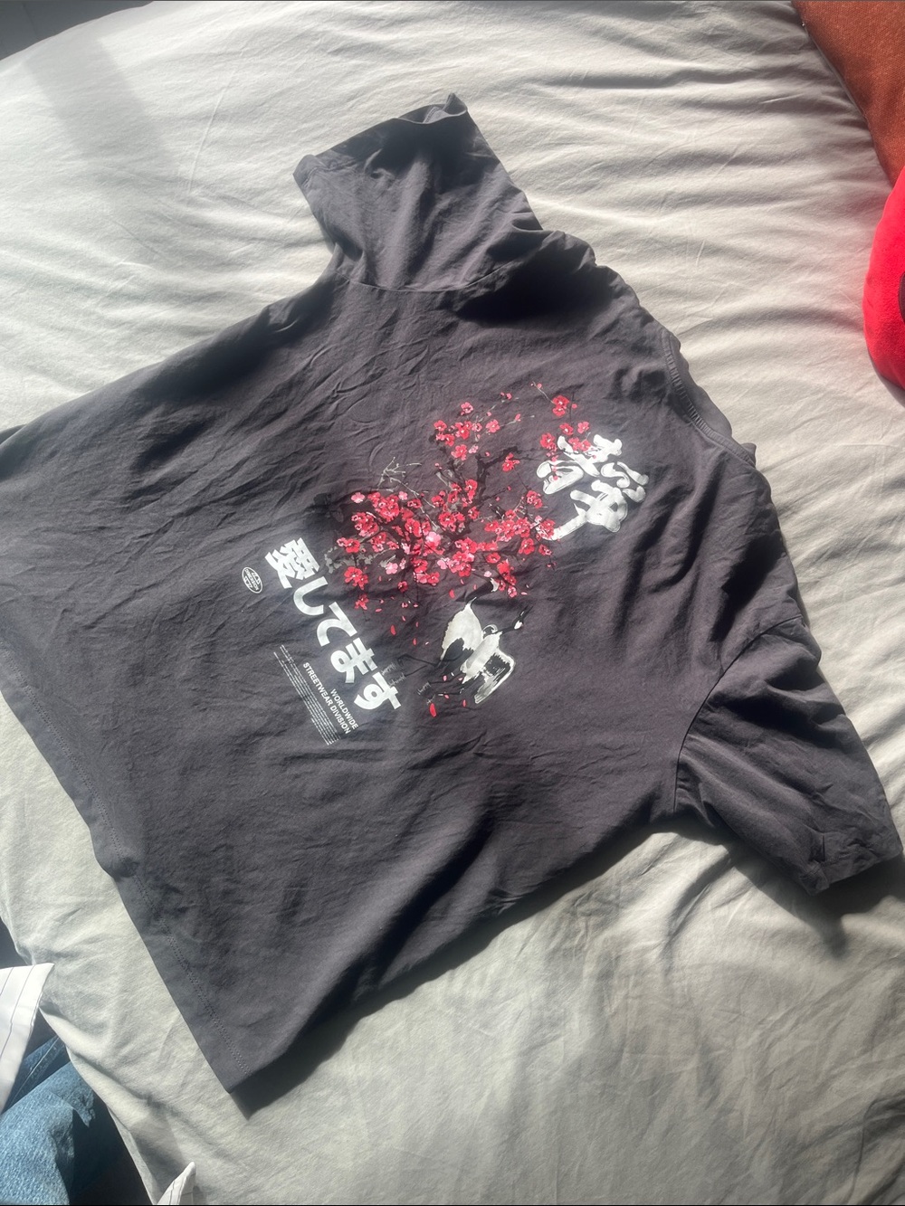 Jack and Jones Black Tee with Red Floral Graphic and White Accents
